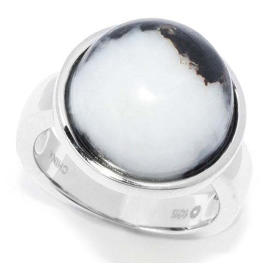 Pinctore Sterling Silver 14mm White Buffalo Calcite Quartz Ring - pinctore
