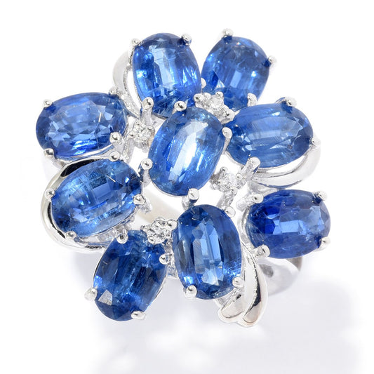 Pinctore Sterling Silver 8.51ctw Kyanite & White Zircon Flower Ring - pinctore