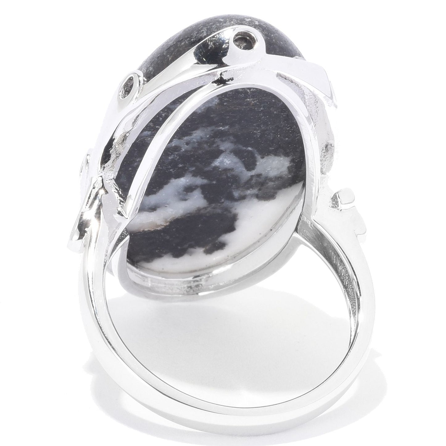 Sterling Silver Oval Shaped Cabochon North-South Ring - Pinctore