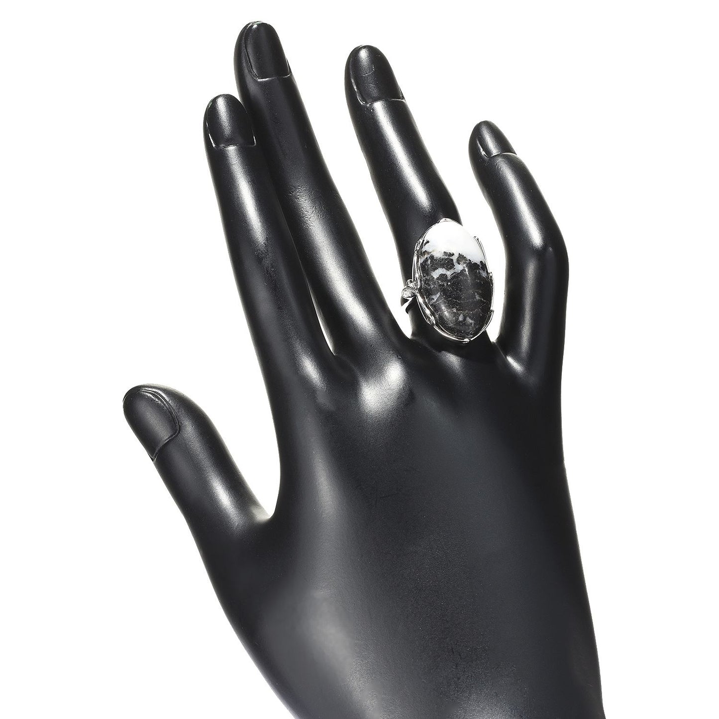 Sterling Silver Oval Shaped Cabochon North-South Ring - Pinctore