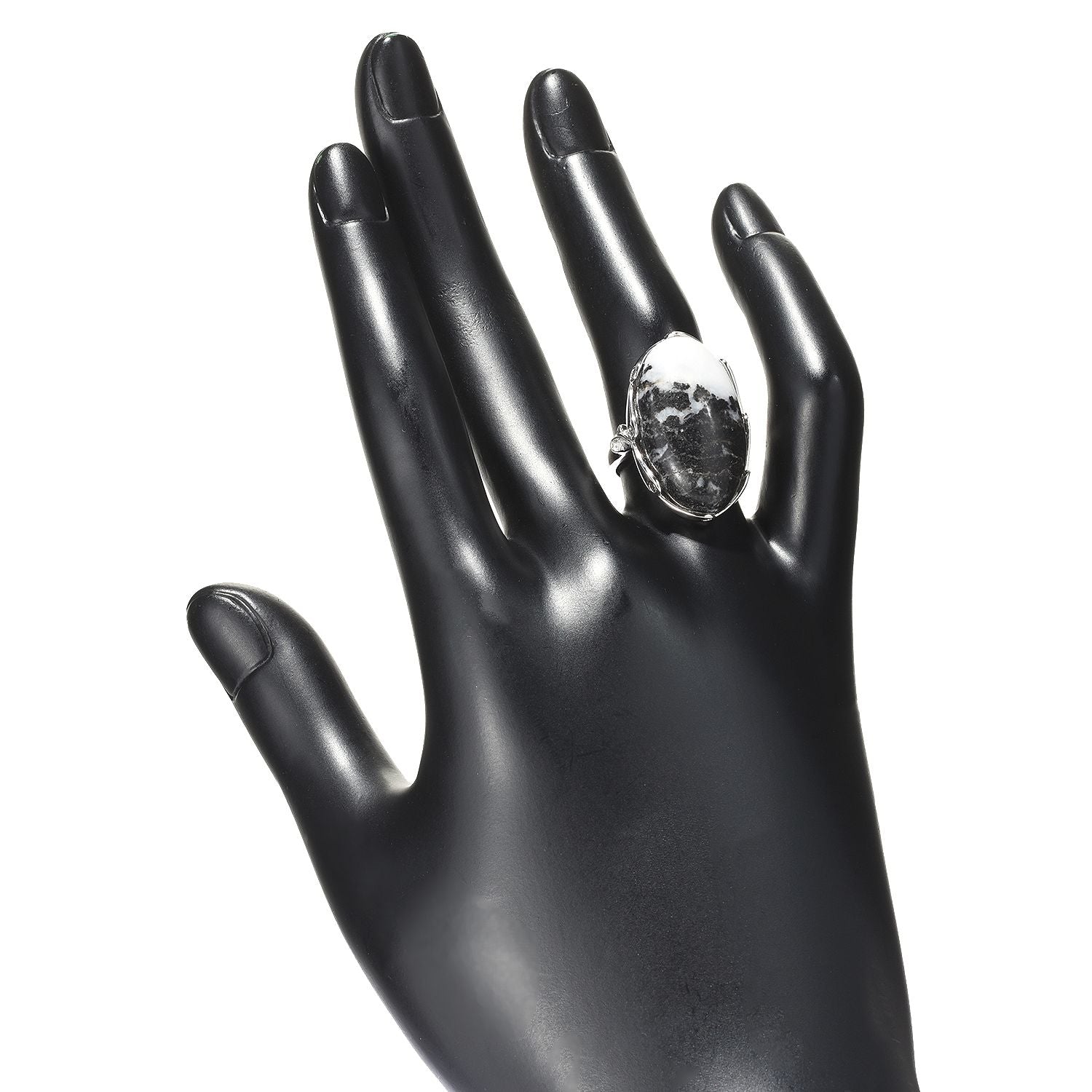 Sterling Silver Oval Shaped Cabochon North-South Ring - Pinctore