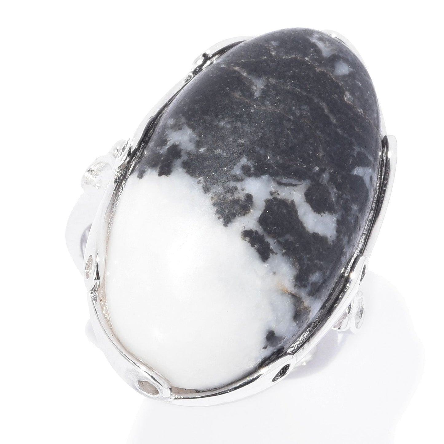 Sterling Silver Oval Shaped Cabochon North-South Ring - Pinctore
