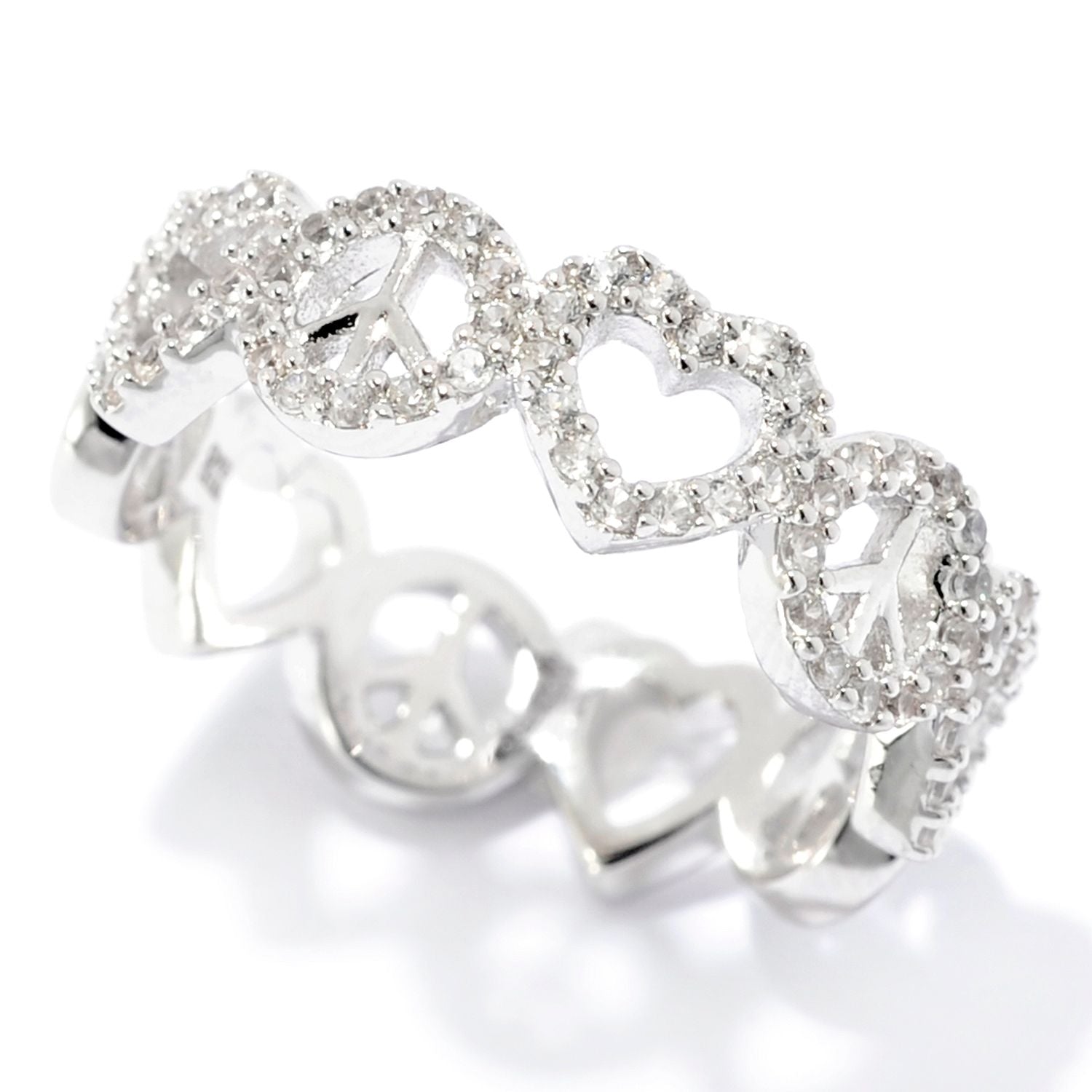 Pinctore Sterling Silver White Zircon Eternity Band Ring - pinctore