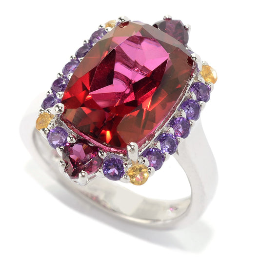 Pinctore Sterling Silver 6.85ctw Red Quartz Ring - pinctore