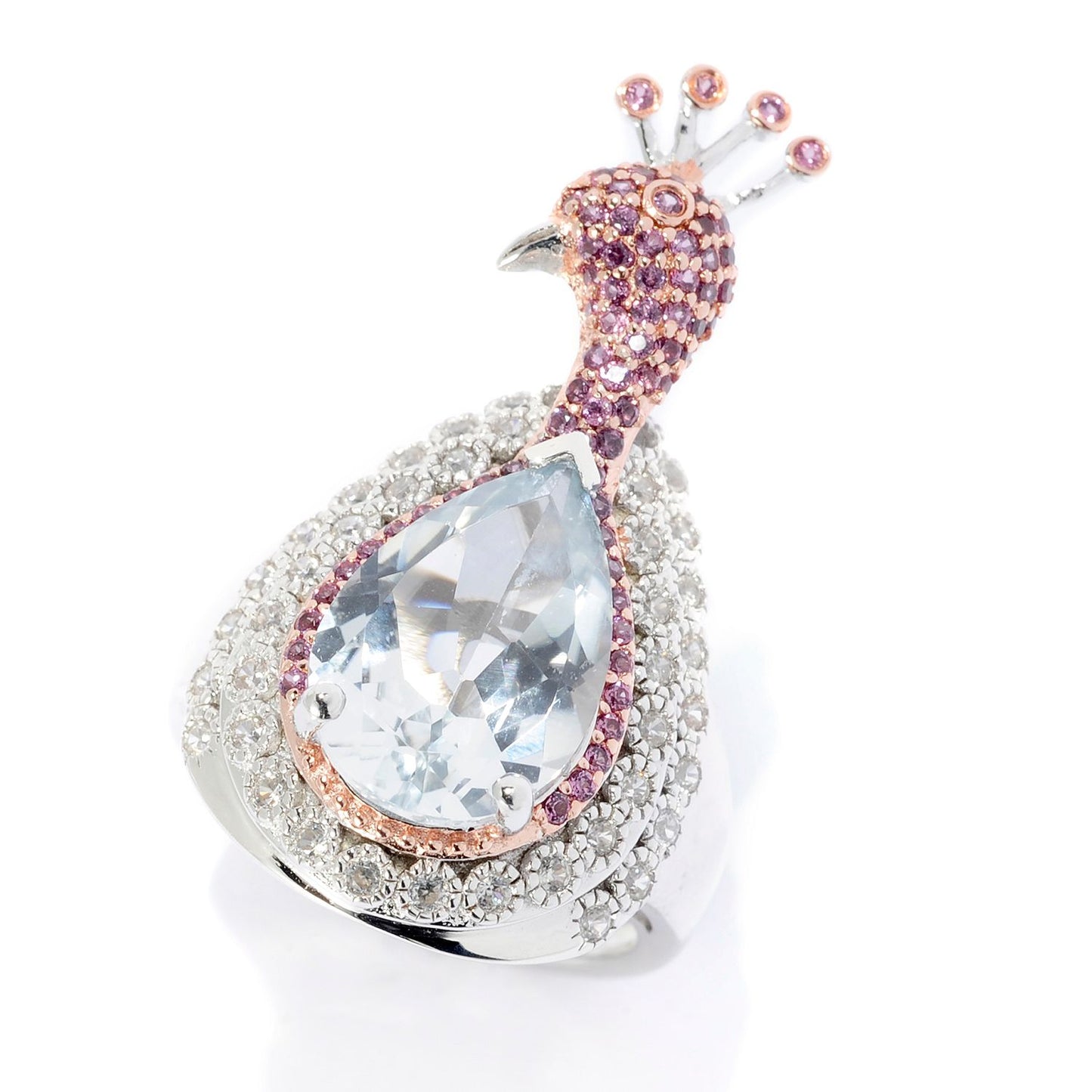 Pinctore Sterling Silver 6.58ctw Multi Gemstone Peacock Ring - pinctore