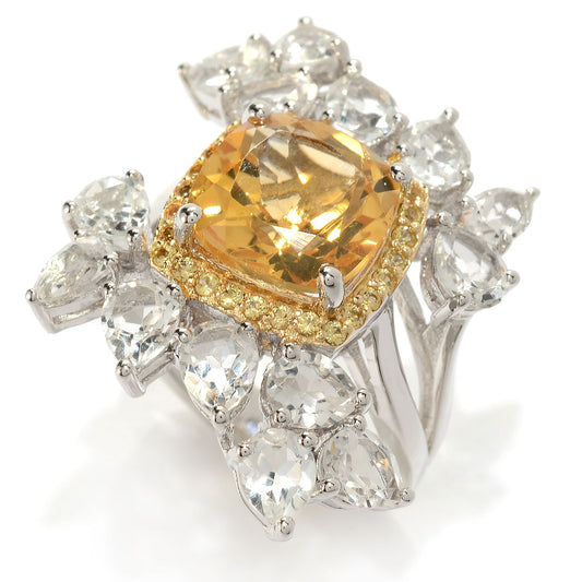 Pinctore Sterling Silver 8.20ctw Citrine & Multi Gemstone Ring - pinctore