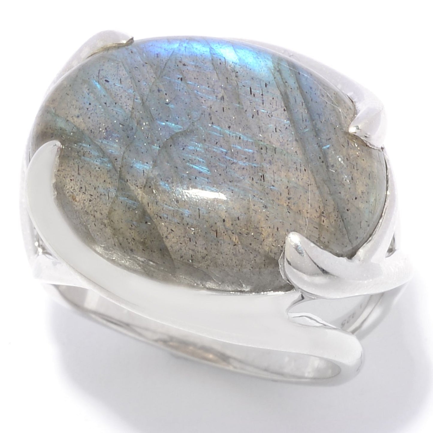 Pinctore Sterling Silver 20 x 14mm Oval Labradorite East-West Ring - pinctore