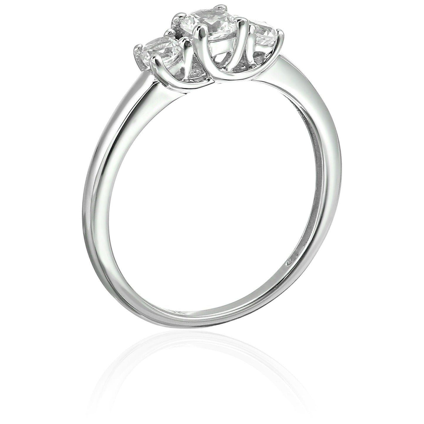 Pinctore 10k White Gold Created White Sapphire 3-Stone Engagement Ring - pinctore