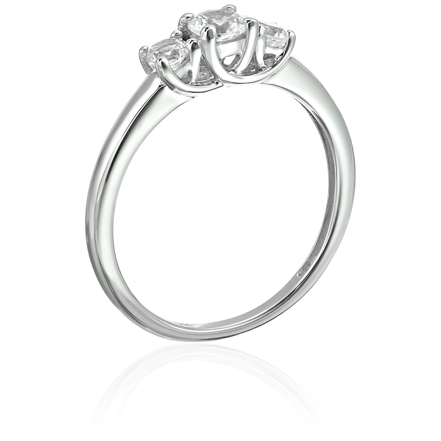 Pinctore 10k White Gold Created White Sapphire 3-Stone Engagement Ring - pinctore
