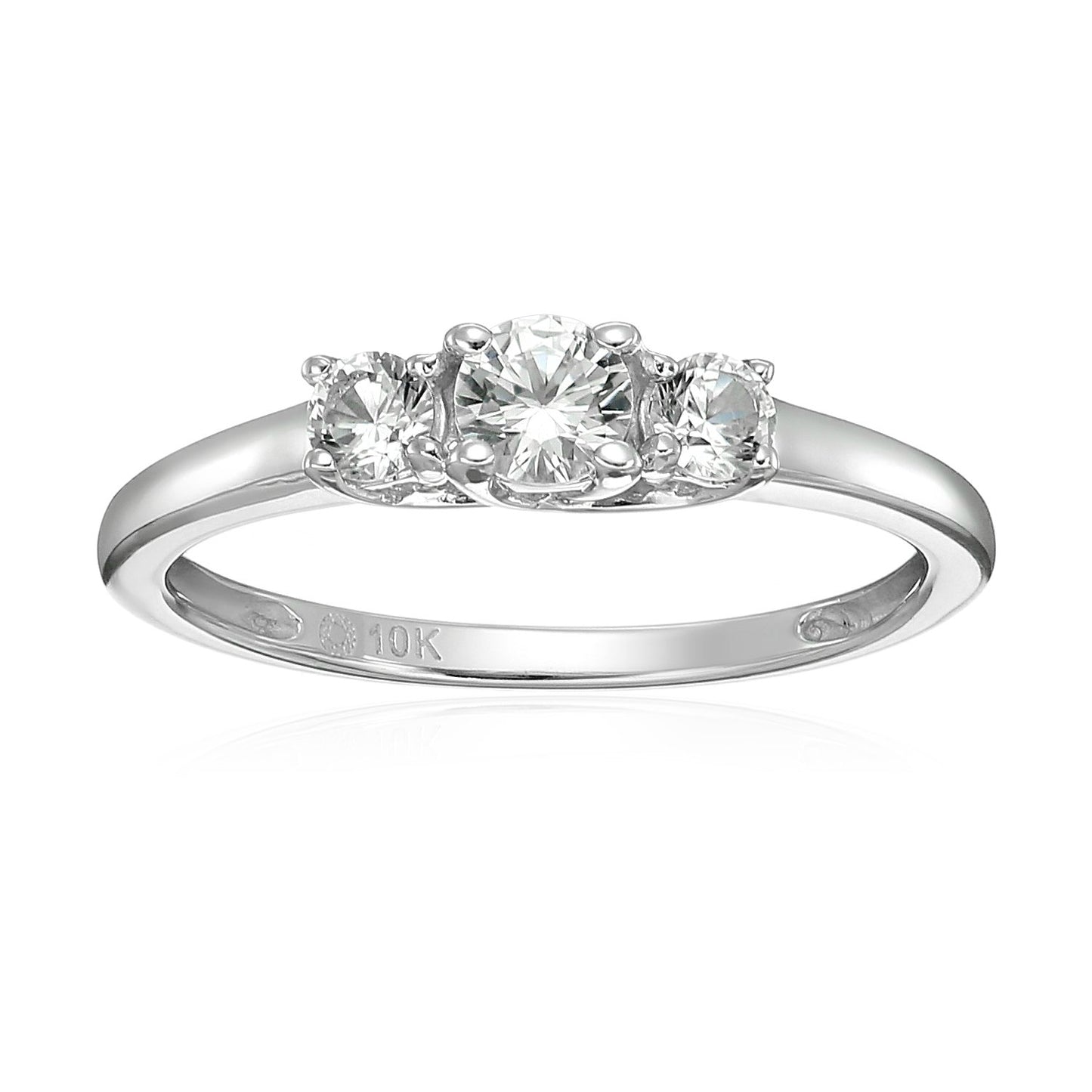 Pinctore 10k White Gold Created White Sapphire 3-Stone Engagement Ring - pinctore