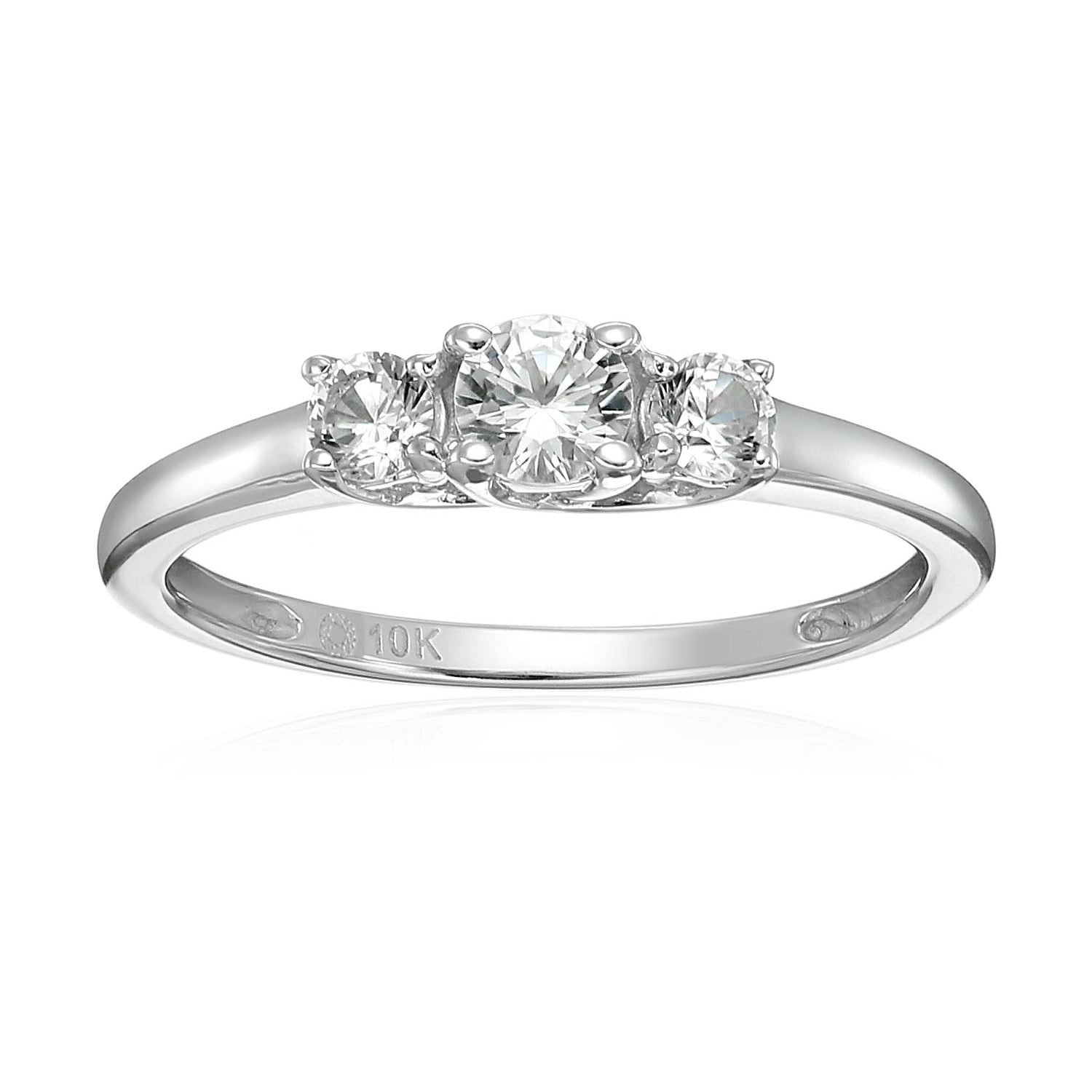 Pinctore 10k White Gold Created White Sapphire 3-Stone Engagement Ring - pinctore