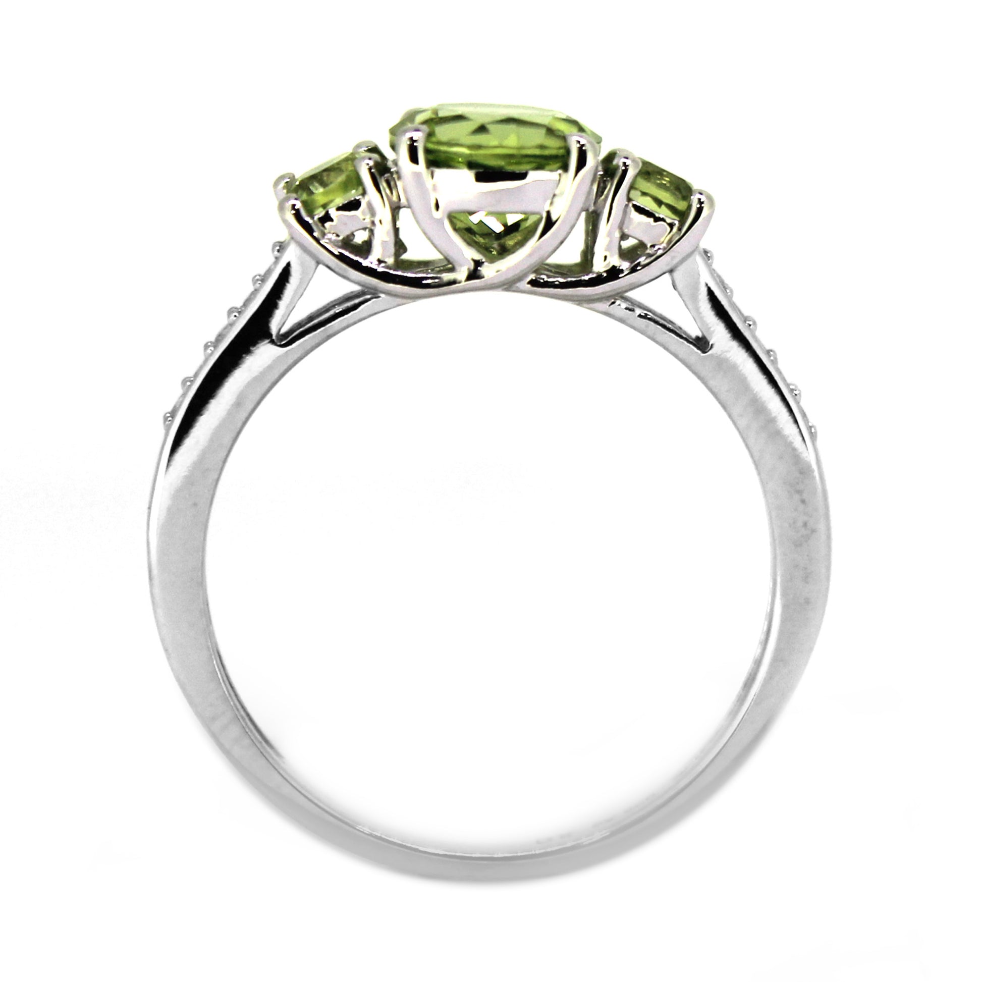 925 Sterling Silver Peridot, White Natural Zircon 3-Stone Ring - Pinctore