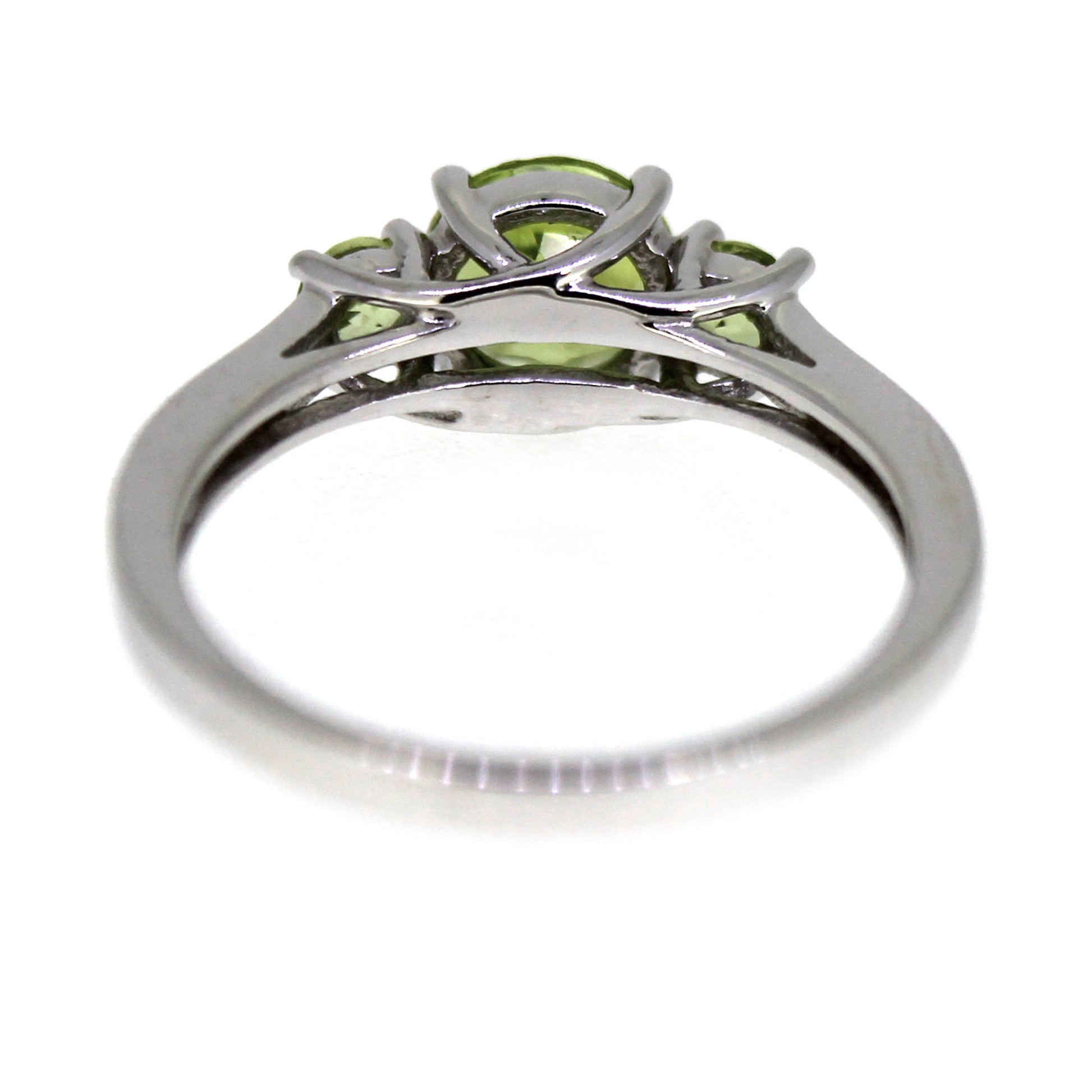 925 Sterling Silver Peridot, White Natural Zircon 3-Stone Ring - Pinctore