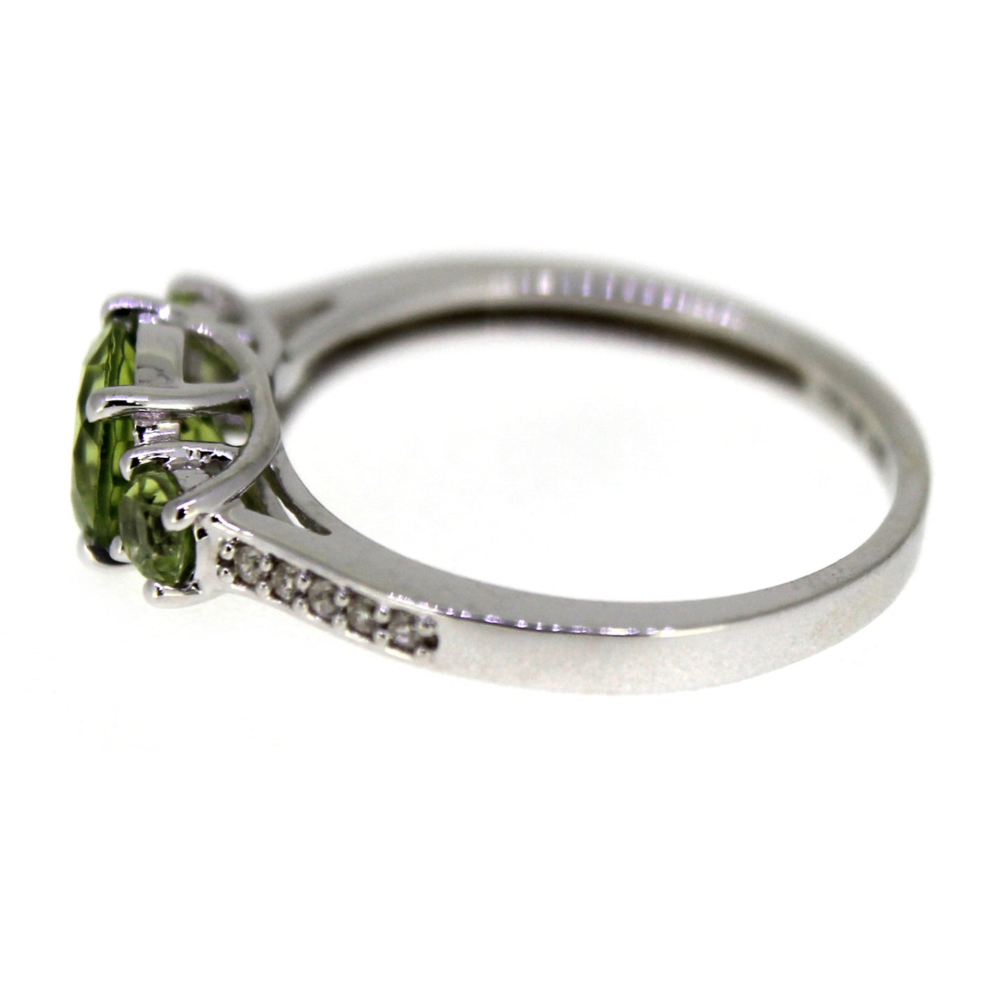 925 Sterling Silver Peridot, White Natural Zircon 3-Stone Ring - Pinctore