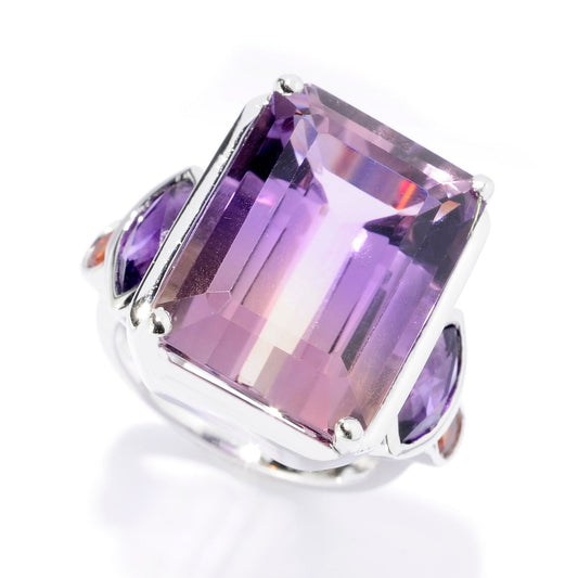Pinctore Sterling Silver 15.18ctw Ametrine, African Amethyst & Citrine Ring - pinctore