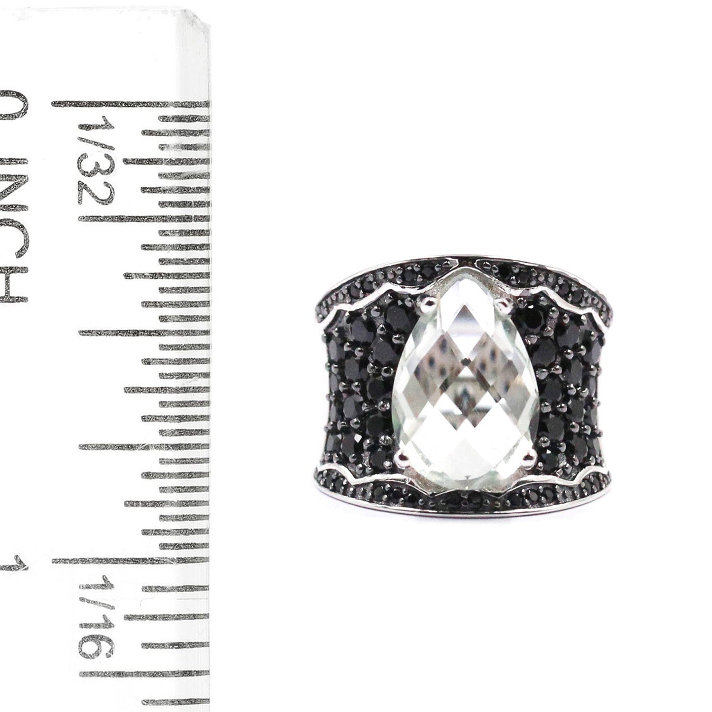 925 Sterling Silver Green Amethyst, Black Spinel Ring - Pinctore