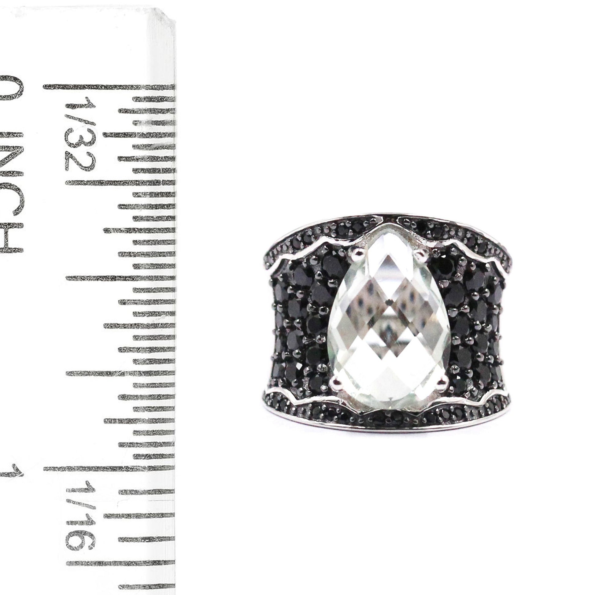 925 Sterling Silver Green Amethyst, Black Spinel Ring - Pinctore