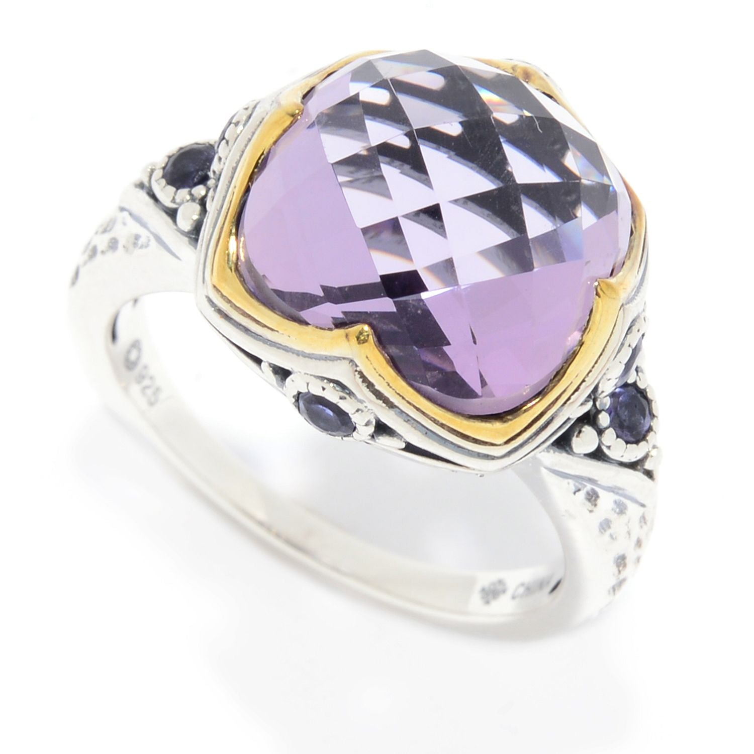 Pinctore Sterling Silver 7.19ctw Pink Amethyst & Iolite Ring - pinctore