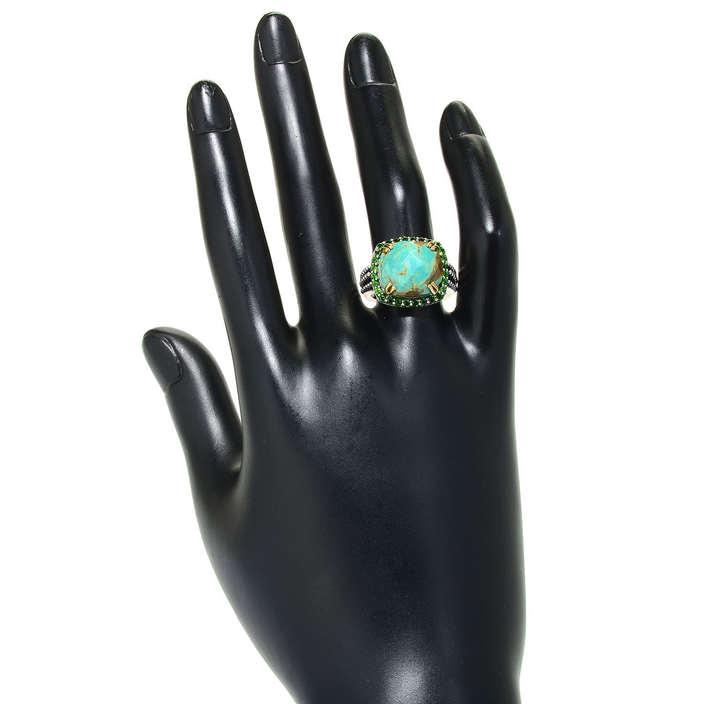 925 Sterling Silver Chrome Diopside, Tyrone Turquoise Ring - Pinctore