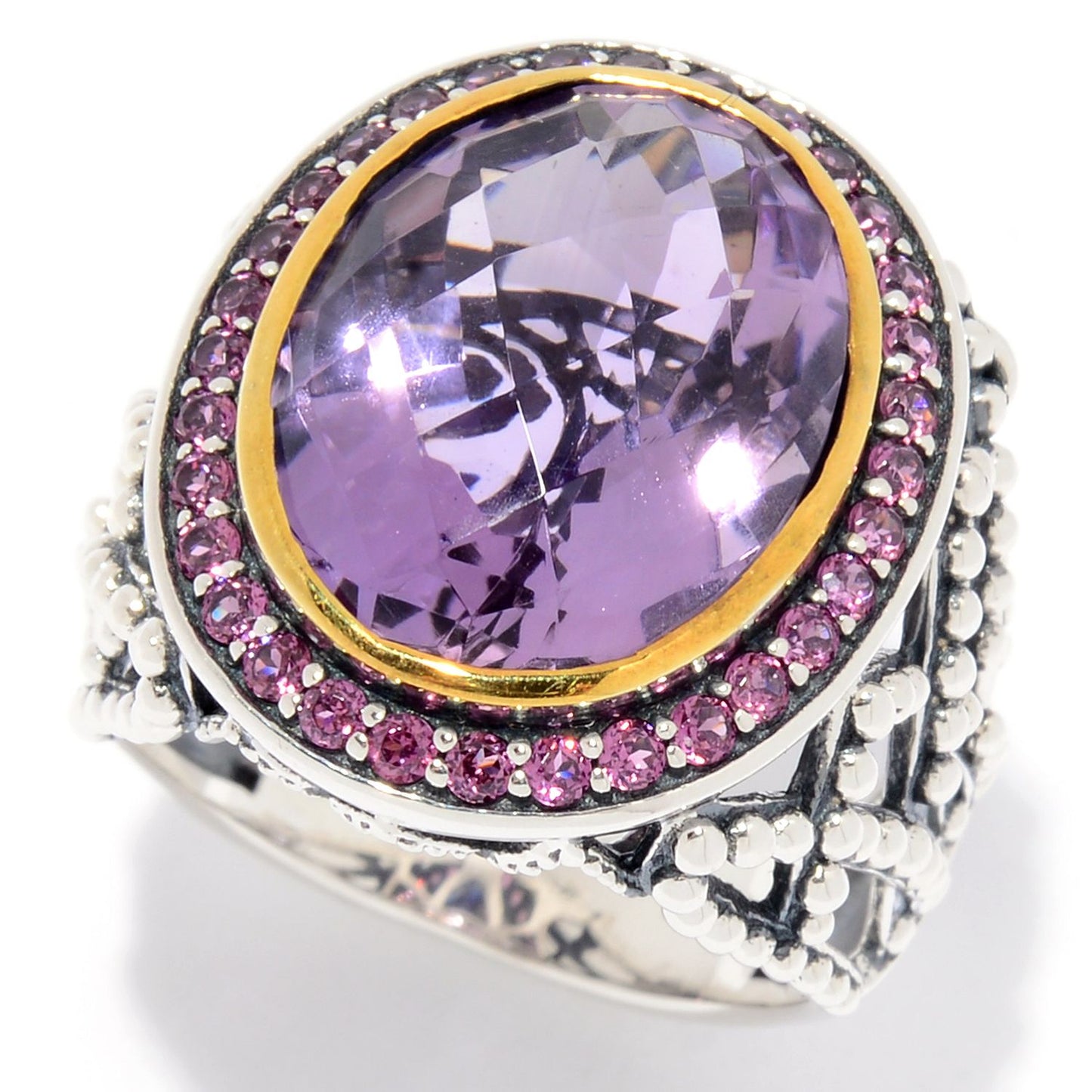 Pinctore Sterling Silver 8.14ctw Oval Pink Amethyst & Rhodolite Ring - pinctore