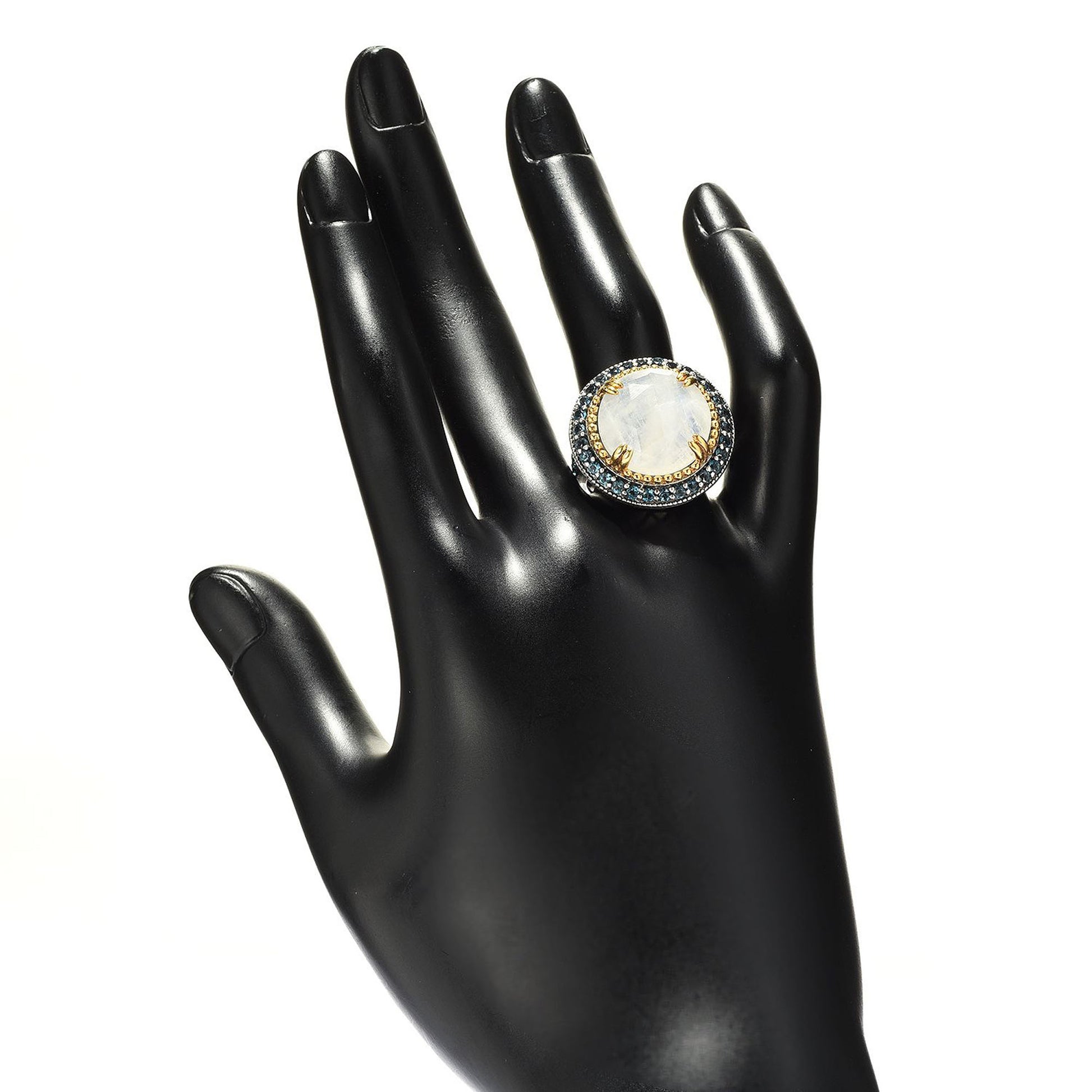 925 Sterling Silver London Blue Topaz, Rainbow Moonstone Ring - Pinctore