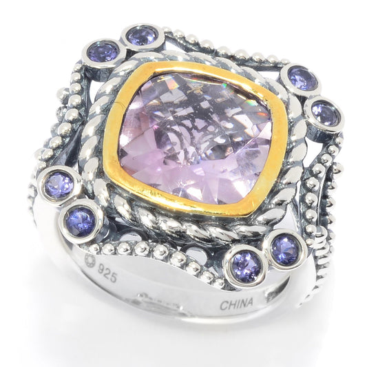 Pinctore Sterling Silver 10mm Cushion Shaped Gemstone Textured Ring - pinctore