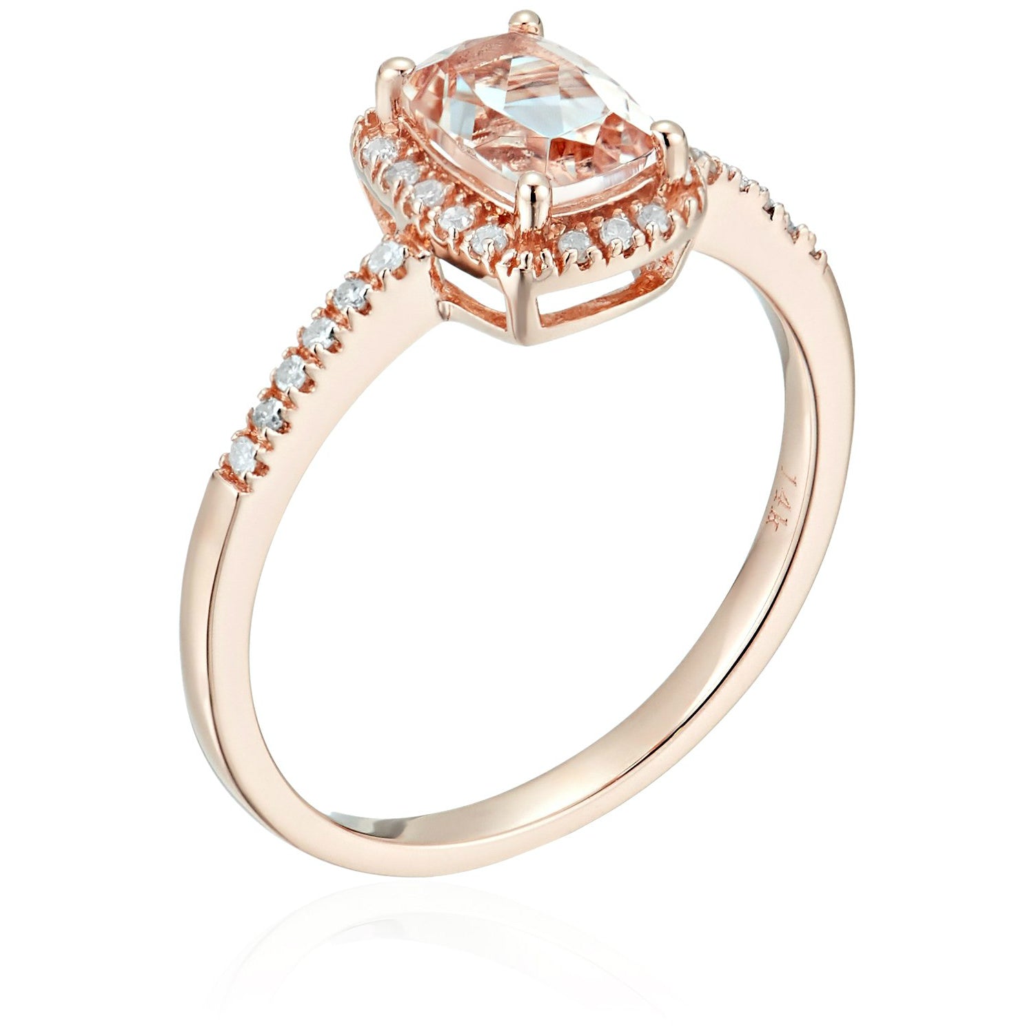 Pinctore 14k Rose Gold Cushion-cut Morganite and Diamond Halo Engagement Ring - pinctore