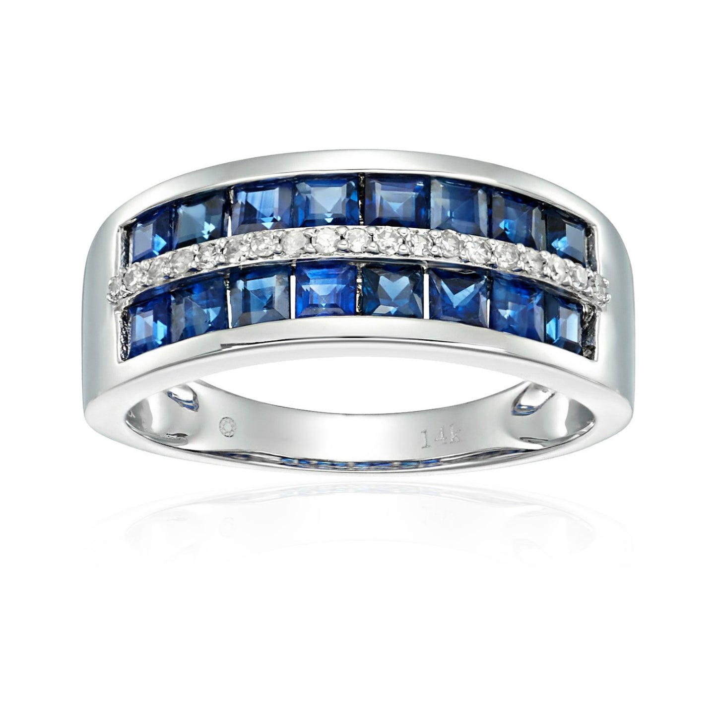 Pinctore 14k White Gold Blue Sapphire and Diamond Wedding Band - pinctore
