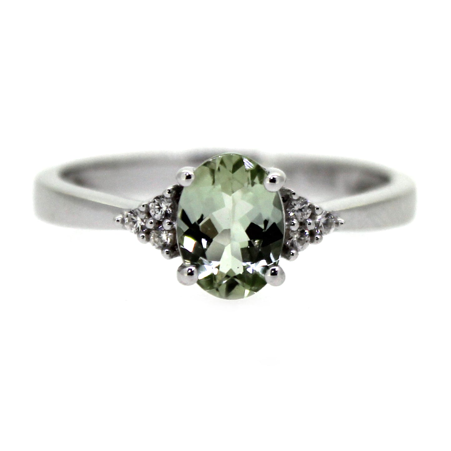 925 Sterling Silver Green Tourmaline, White Natural Zircon Ring - Pinctore