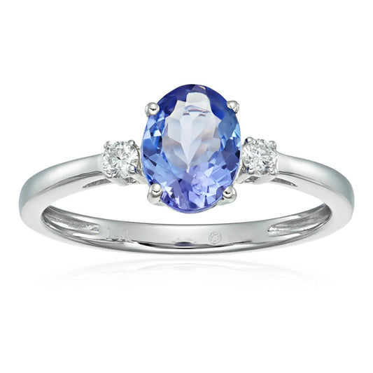 Pinctore 14k White Gold Tanzanite and Diamond Classic Engagement Ring - pinctore