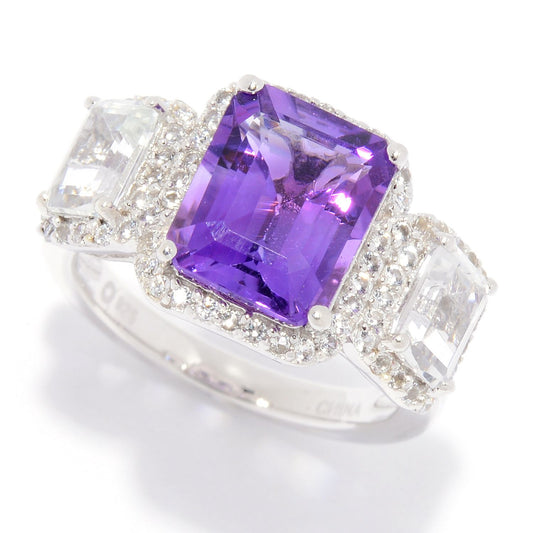 Pinctore Sterling Silver 4.35ctw African Amethyst & White Topaz Ring - pinctore