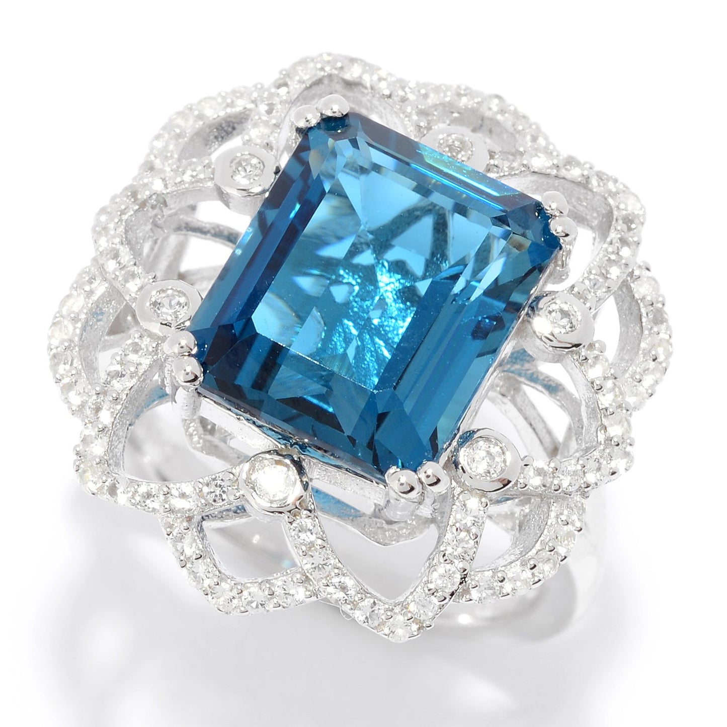 Pinctore Sterling Silver 7.49ctw London Blue Topaz & Gemstone Flower Ring - pinctore