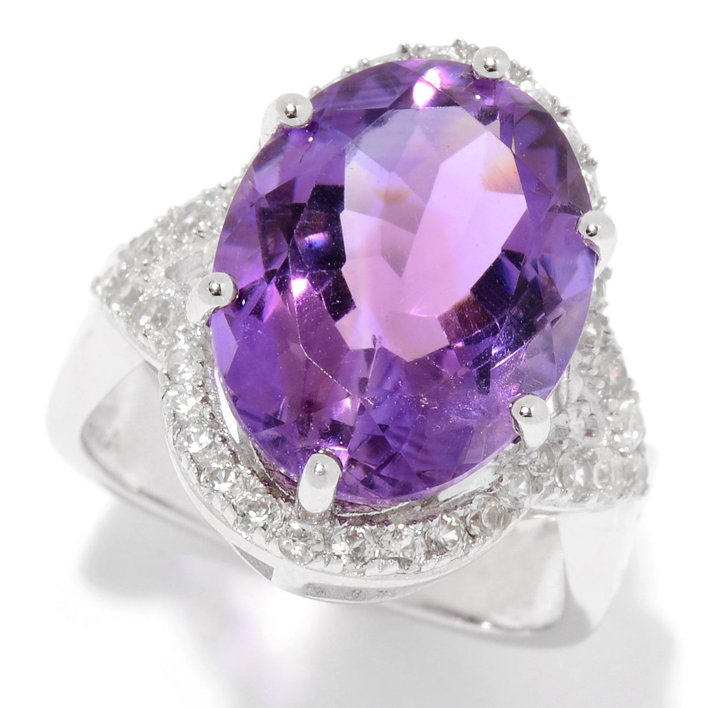 Pinctore Sterling Silver 8.93ctw Amethyst & White Zircon Halo Ring - pinctore