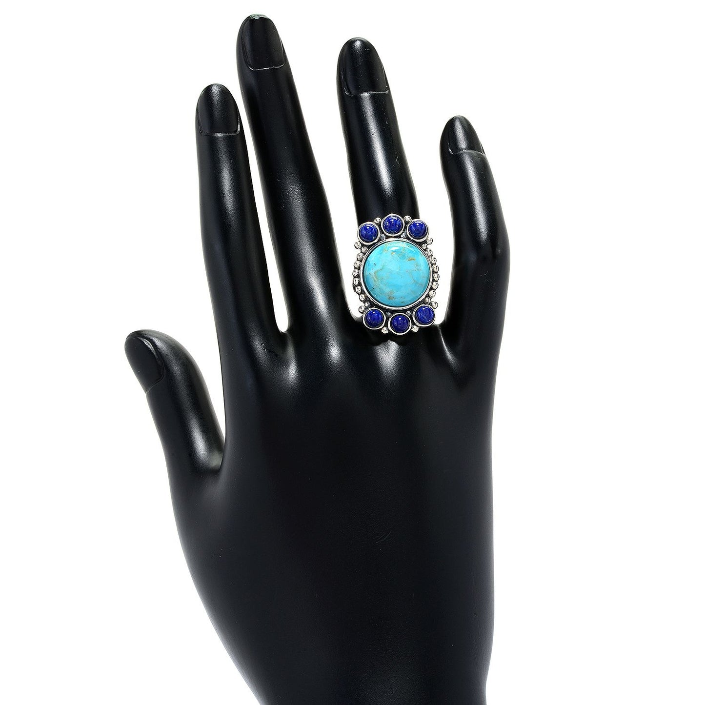 925 Sterling Silver Kingman Turquoise, Lapis Lazulli Ring - Pinctore