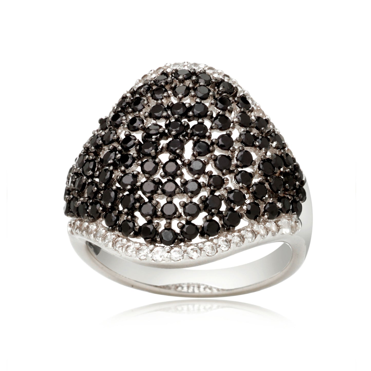 925 Sterling Silver White Natural Zircon, Black Spinel Ring - Pinctore