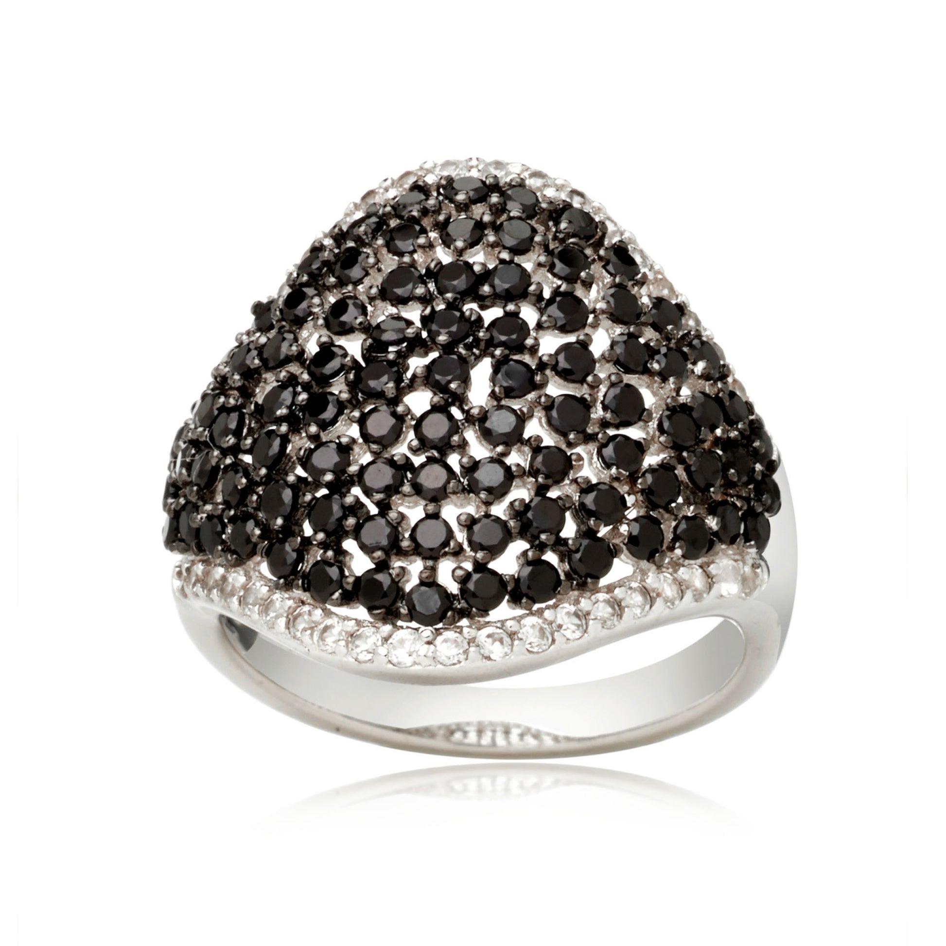 925 Sterling Silver White Natural Zircon, Black Spinel Ring - Pinctore