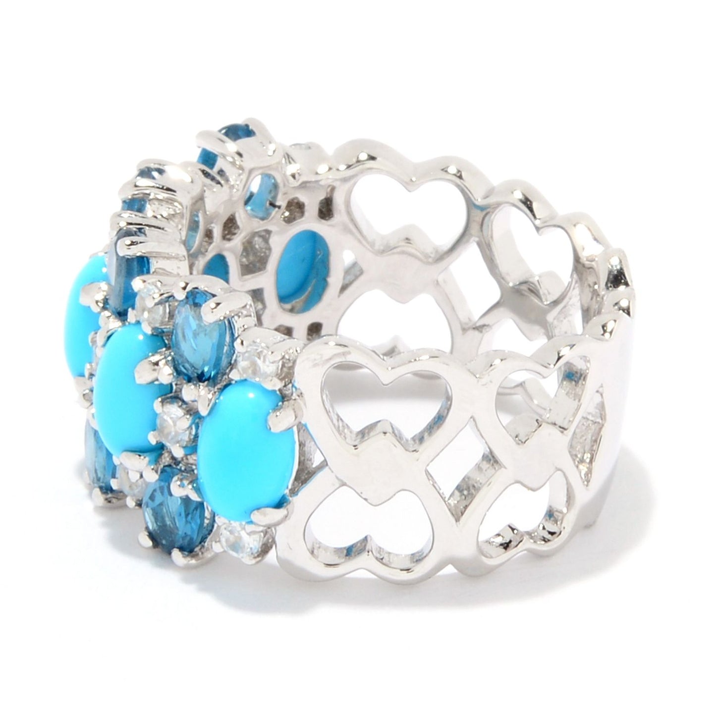 925 Sterling Silver Sleeping Beauty Turquoise, London Blue Topaz, White Natural Zircon Ring - Pinctore