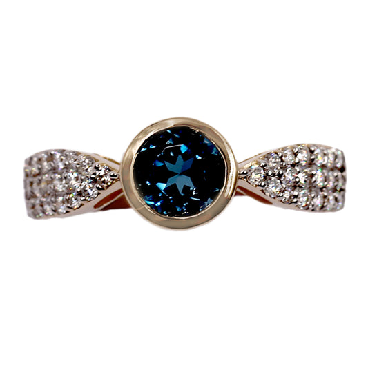 14kt Yellow Gold London Blue Topaz With Diamond Ring - Pinctore