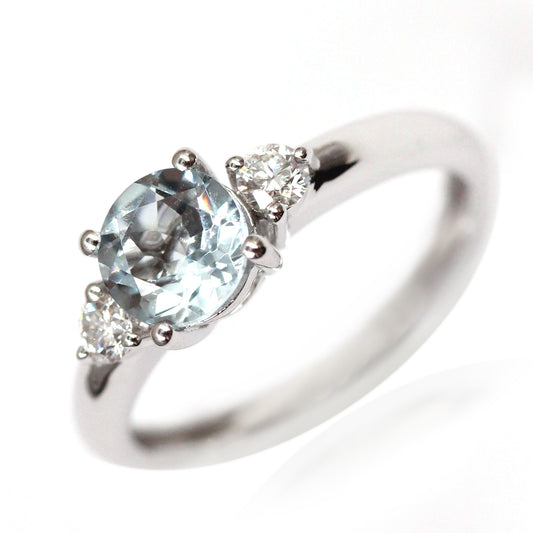 14Kt White Gold Aquamarine With Diamond Ring - Pinctore