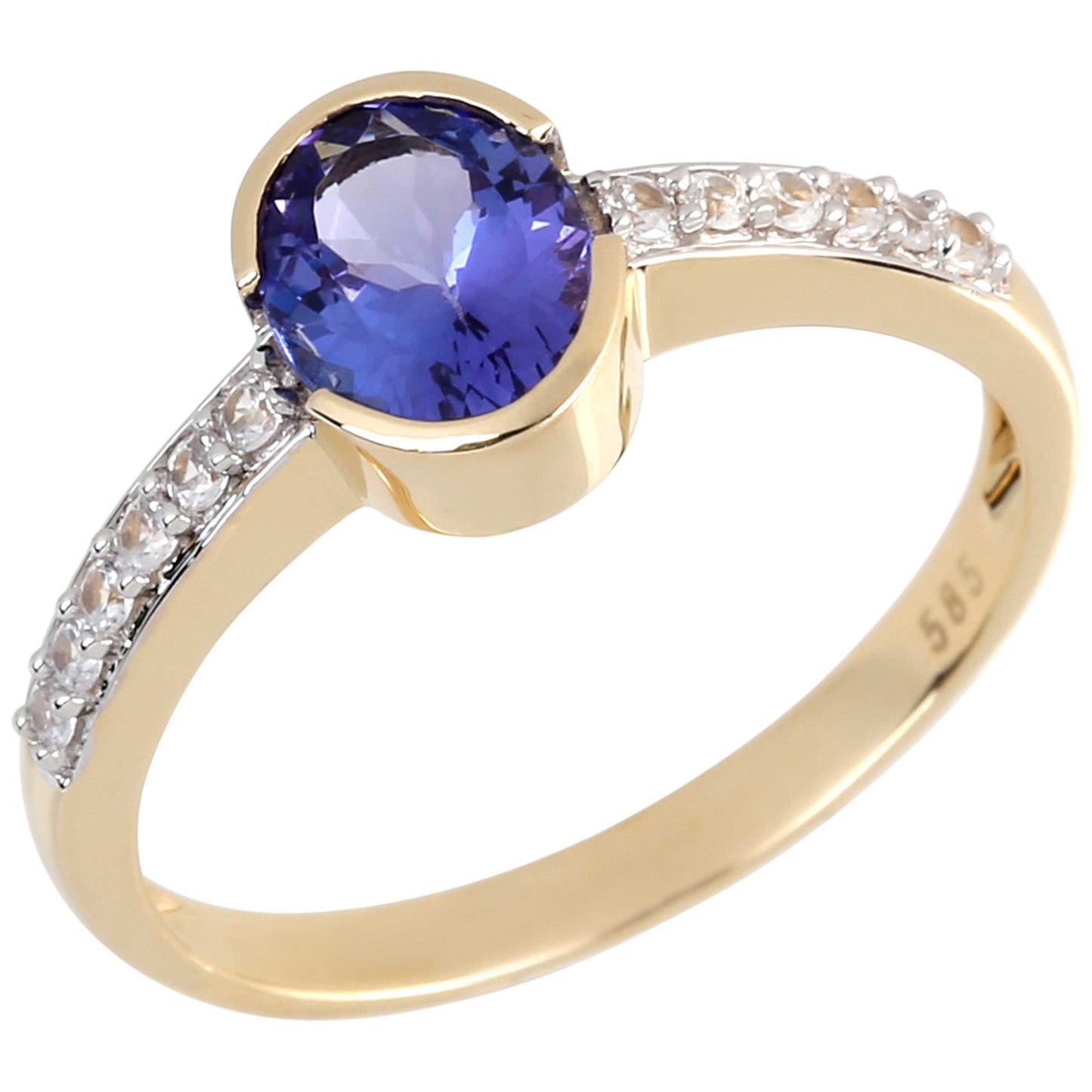14kt Yellow Gold Tanzanite and White Natural Zircon Ring - Pinctore