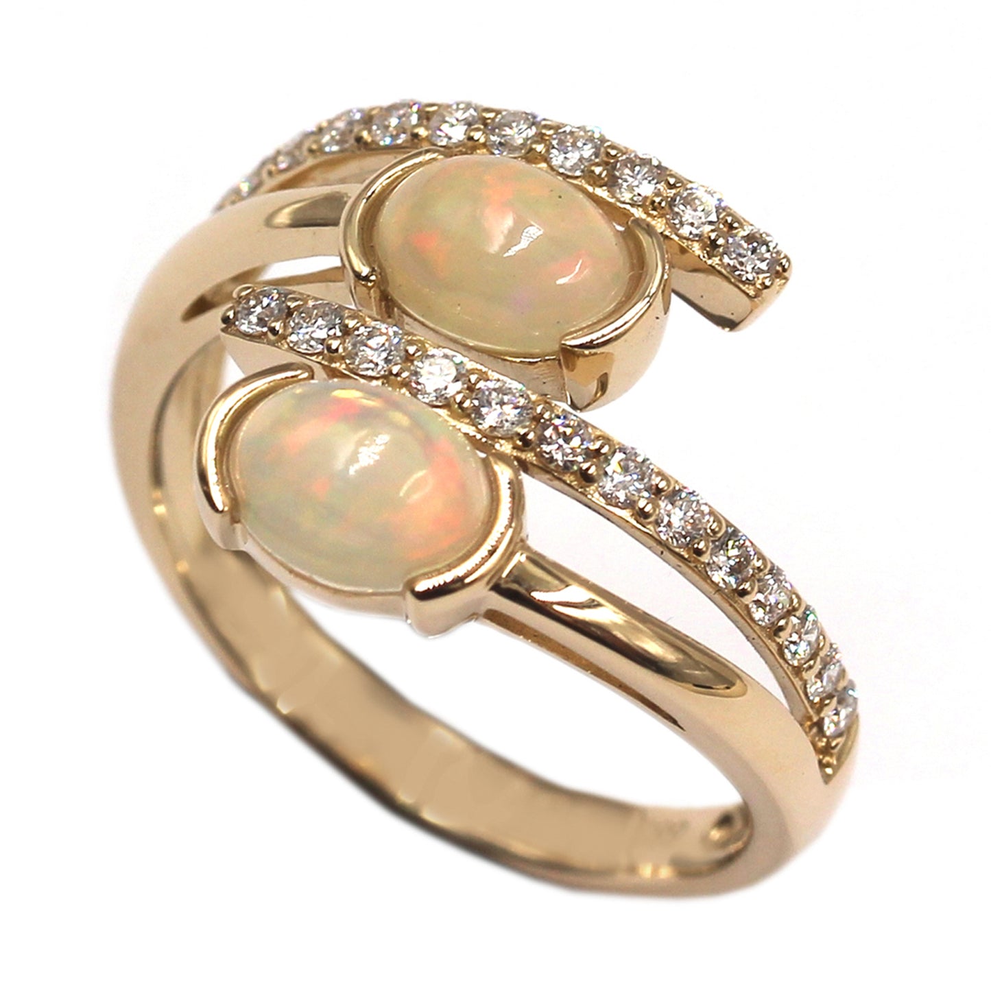 14kt Yellow Gold Ethiopian Opal With Diamond Ring - Pinctore