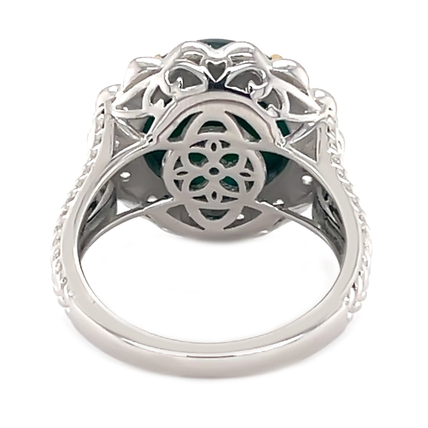 925 Sterling Silver Green Agate, White Natural Zircon Ring - Pinctore