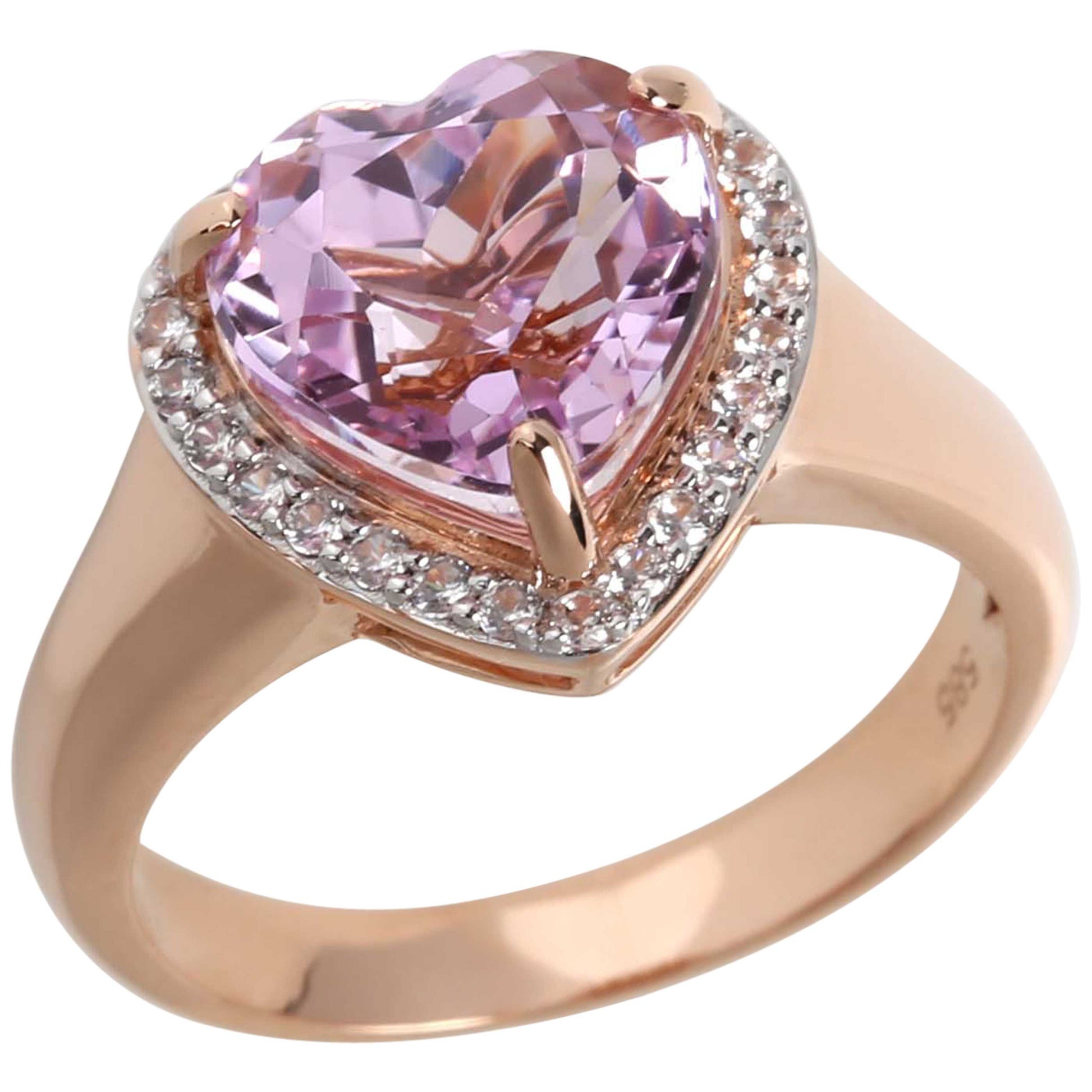 14kt Rose Gold Kunzite With White Natural Zircon Ring - Pinctore
