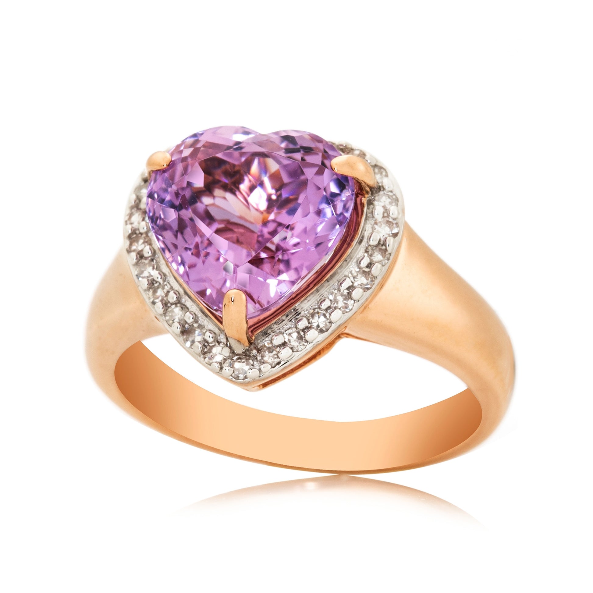 14kt Rose Gold Kunzite With White Natural Zircon Ring - Pinctore