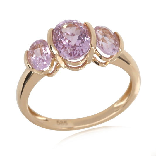 14kt Yellow Gold Kunzite 3 Stone Ring - Pinctore