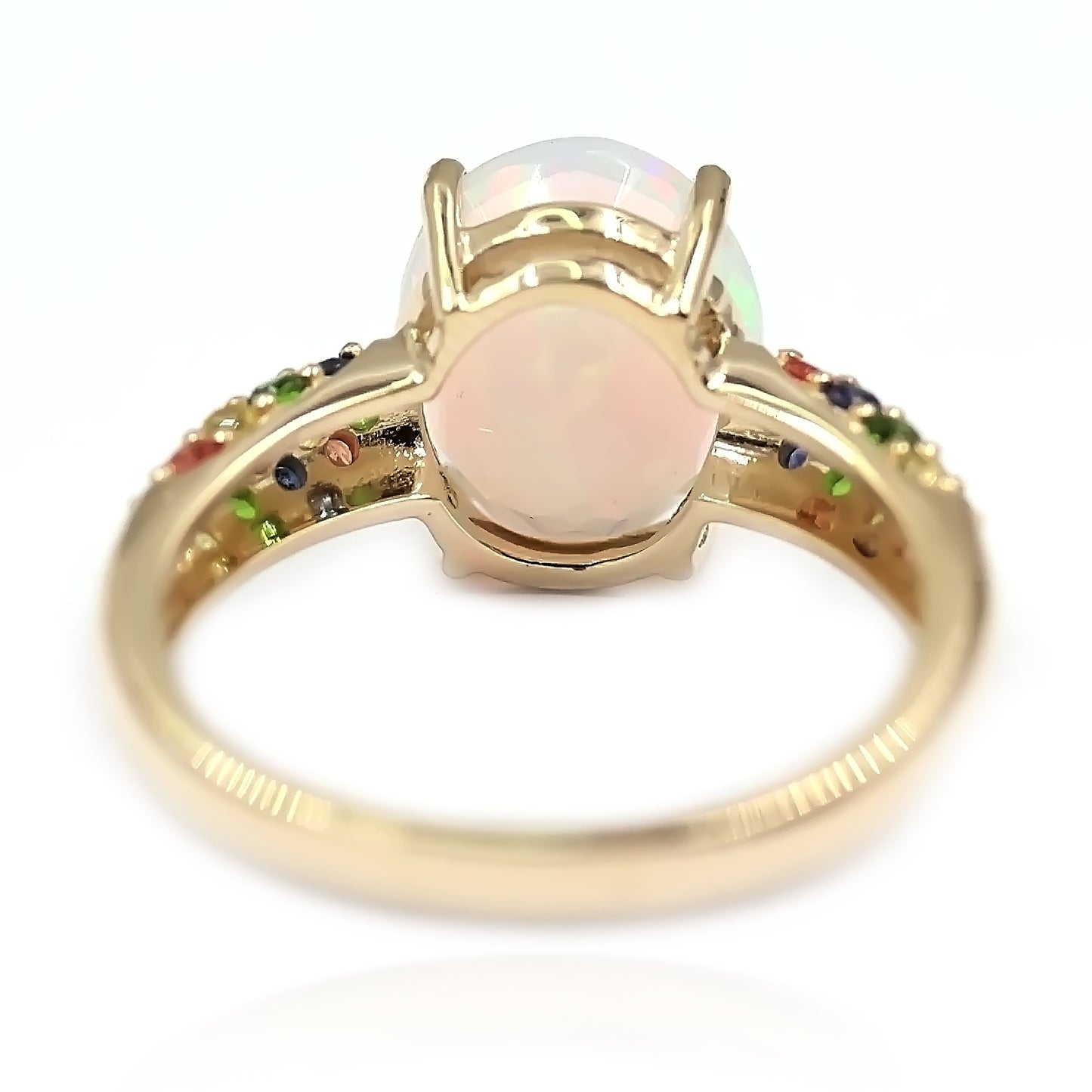 14kt Yellow Gold Ethiopian Opal, Chrome Diopside, Multi Sapphire Ring - Pinctore
