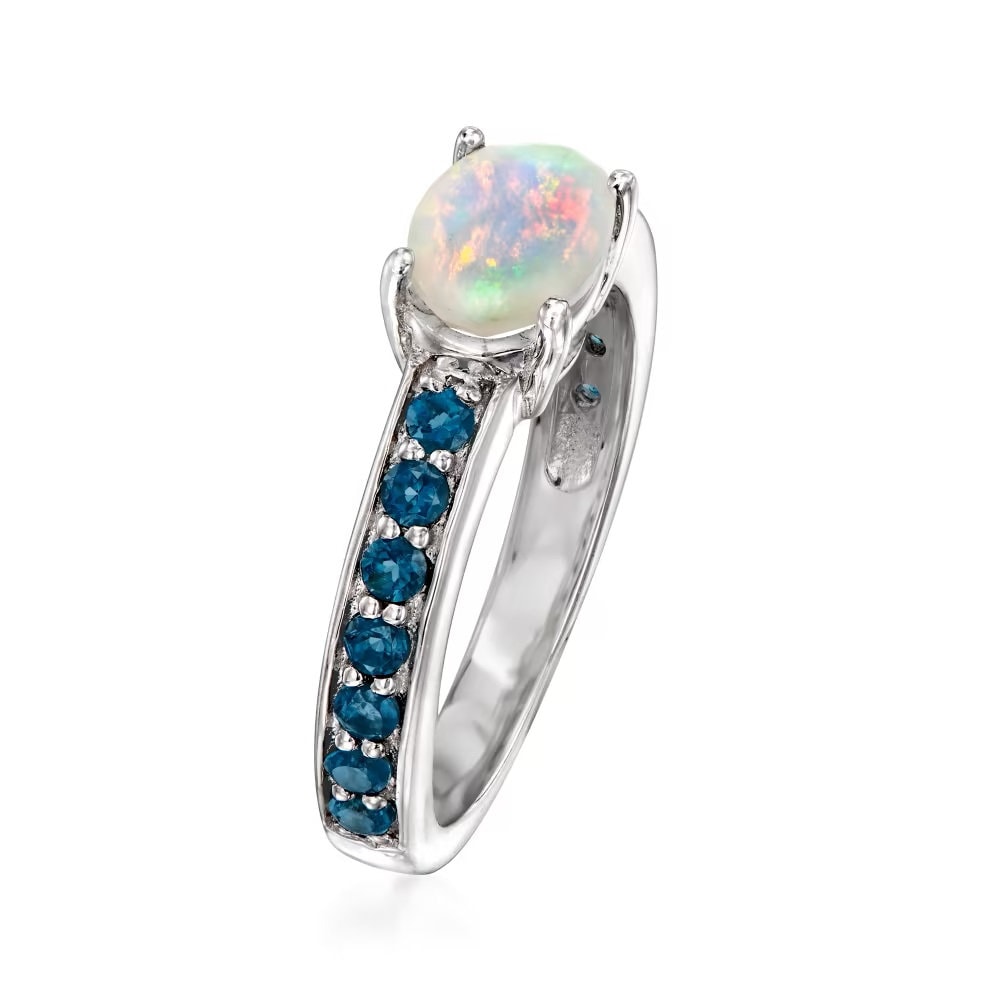 Ethiopian Opal With Blue Topaz Gemstone Ring, 925 Sterling Silver Ring, Engagement Ring, Birthstone Jewelry Anniversary Gift-Gift For Her