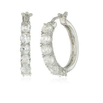 925 Sterling Silver Hoop Earring, White Topaz Women Hoops, Gift Jewelry for Her