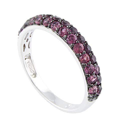 Pinctore Sterling Silver Rhodolite Garnet Double-Row Band Stackable Ring, Size 7