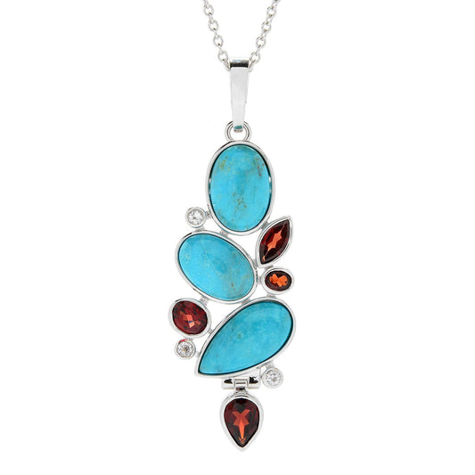Natural Red Garnet With Hubei Turquoise Gemstone Pendant, 925 Sterling Silver Boho Pendant, Anniversary Gift, Gift For Her